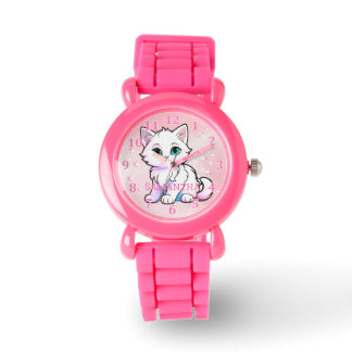 Cute Pink White Kawaii Kitten Watch