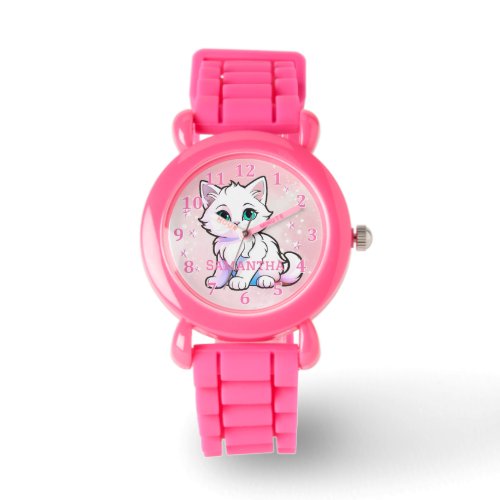 Cute Pink White Kawaii Kitten  Watch