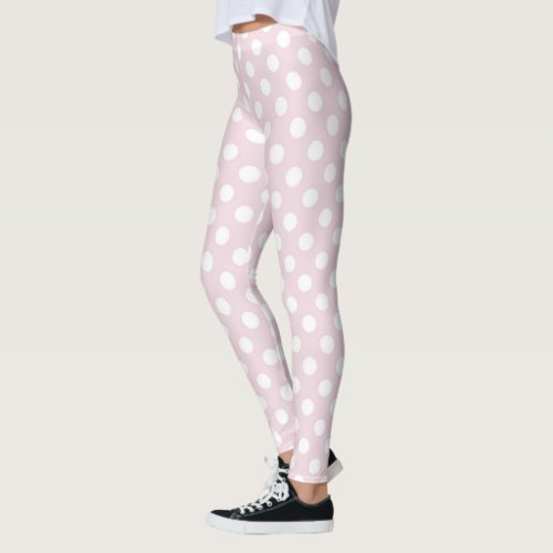 cute pink white large polka dot hipster design leggings