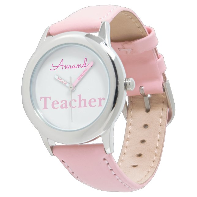 Cute Pink White Nurse Personalized Name Watch (Angled)