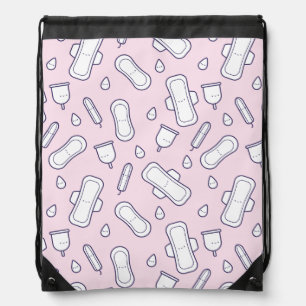 Cute Pink White Period Tampon Pattern Drawstring Bag