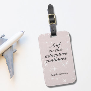 Cute Pink White Planes Adventure Continues Custom Luggage Tag