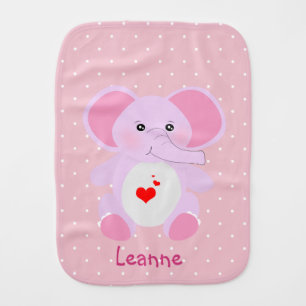 Cute Pink White Polka dot baby elephant girl Burp Cloth