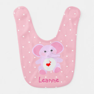 Cute Pink White Polka Dot Elephant Baby Girl Bib