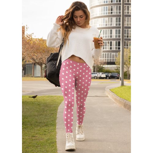 Cute Pink White Polka Dots Pattern Chic Fashion Leggings