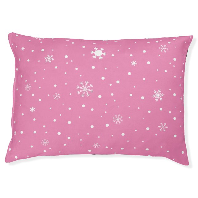 Cute Pink White Polkadot Snowflake  Pet Bed (Front)