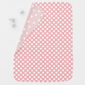 Cute Pink & White Polkadots & Hearts Baby Blanket