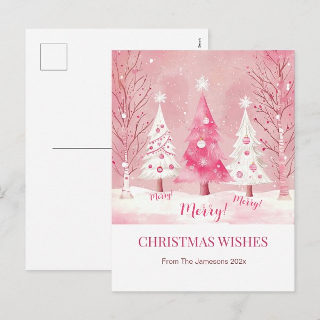 Cute Pink White Retro Christmas  Holiday Postcard (Front/Back)