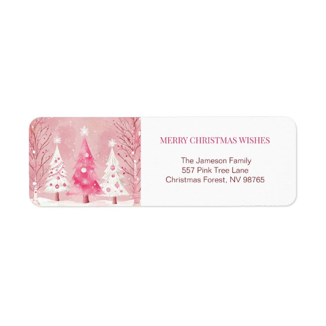 Cute Pink White Retro Christmas  Label (Front)