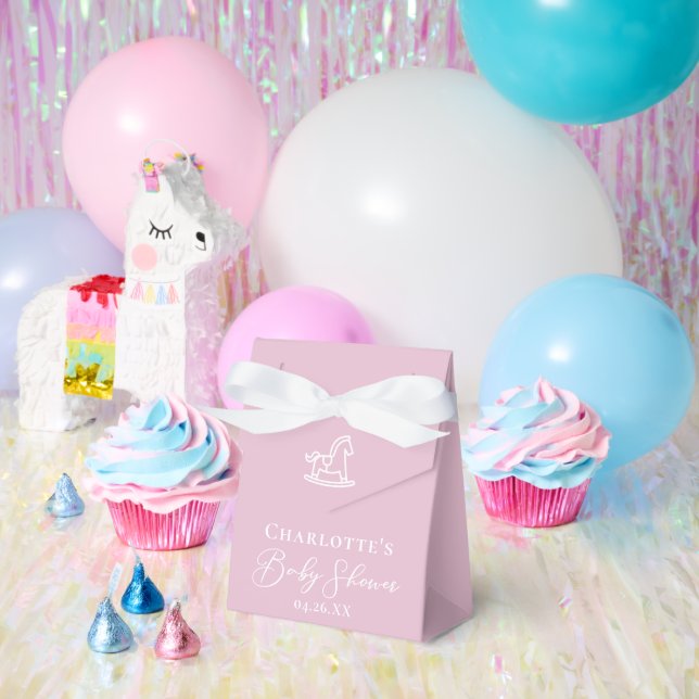 Cute Pink White Rocking Horse Baby Shower Favor Boxes (Party)