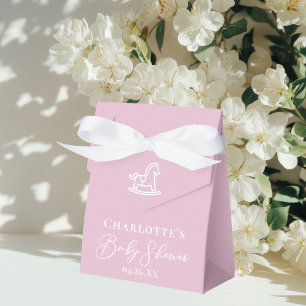 Cute Pink White Rocking Horse Baby Shower Favor Boxes
