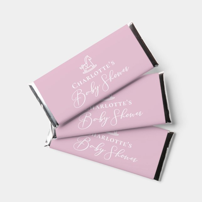Cute Pink White Rocking Horse Baby Shower Hershey Bar Favors (Front)