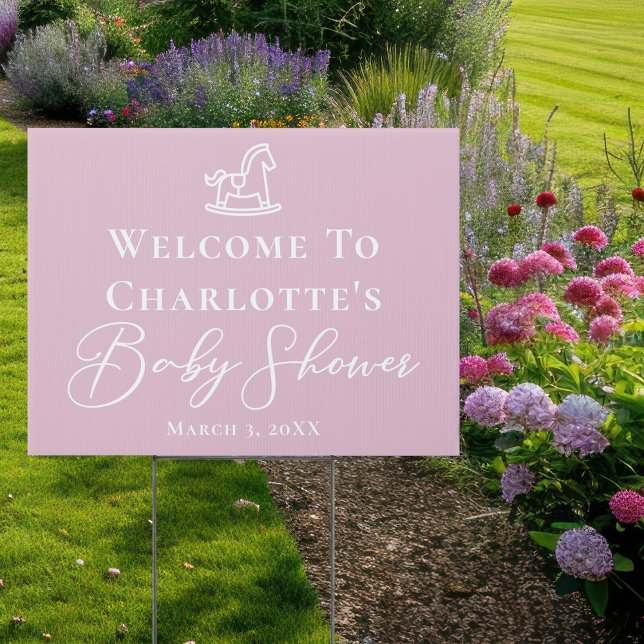 Cute Pink White Rocking Horse Baby Shower Yard Sign (Creator Uploaded)