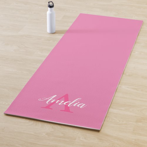 Cute Pink White Script Monogram Yoga Mat