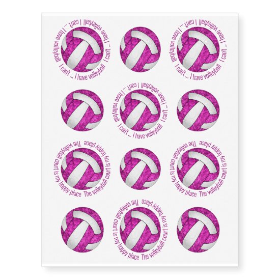 cute pink white set of 12 volleyball temporary tattoos
