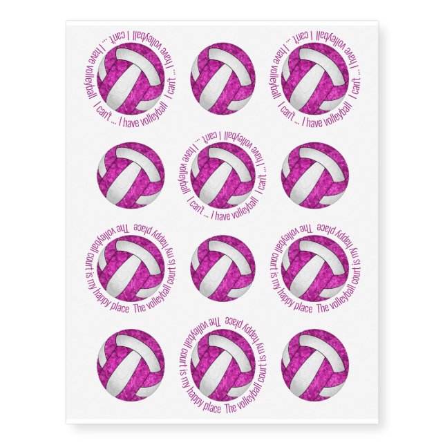 cute pink white set of 12 volleyball temporary tattoos (Front)