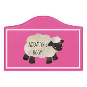 Cute Pink White Sheep Child's Room Door Sign