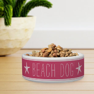 Cute Pink & White Starfish Beach Dog Bowl