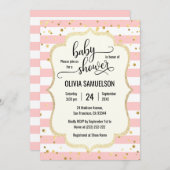 Cute Pink White Stripes Gold Black Baby Shower Invitation (Front/Back)