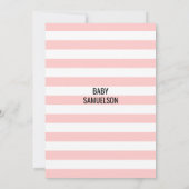 Cute Pink White Stripes Gold Black Baby Shower Invitation (Back)