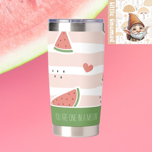 Cute Pink  White Stripes Personalized Watermelon Insulated Tumbler