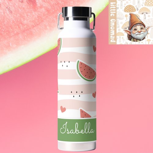 Cute Pink  White Stripes Personalized Watermelon Water Bottle