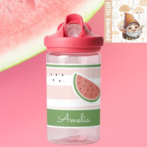 Cute Pink  White Stripes Personalized Watermelon Water Bottle