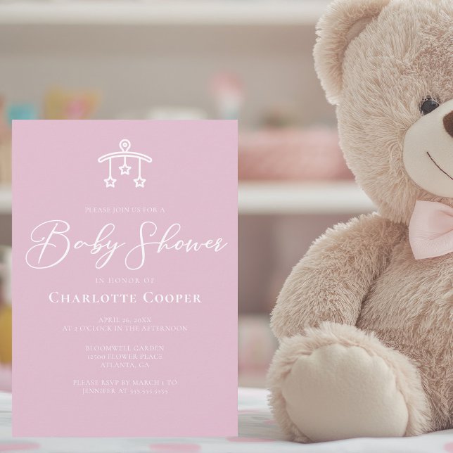 Cute Pink White Typography Baby Shower Invitation (Creator Uploaded)