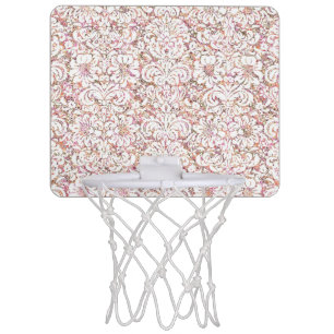Cute pink white vintage floral design mini basketball hoop