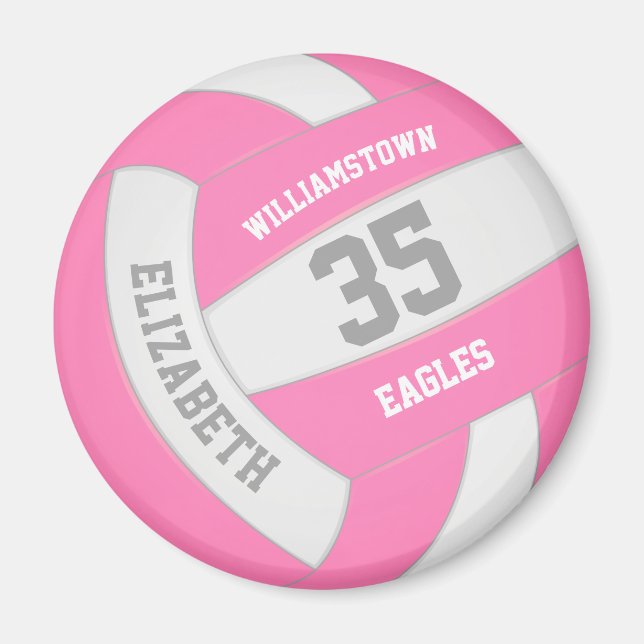 cute pink white volleyball team name girls magnet (Front)
