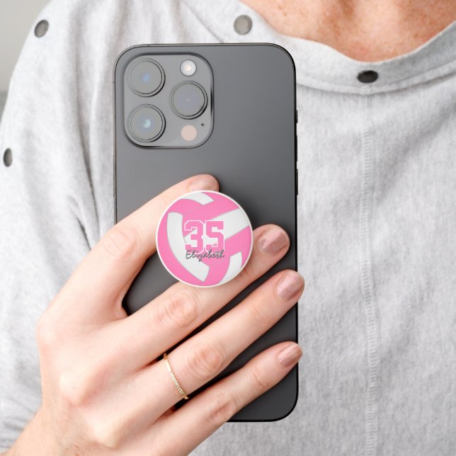 cute pink white volleyball w girls name PopSocket (Hand)