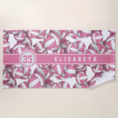 Cute pink white volleyballs pattern personalized  beach towel
