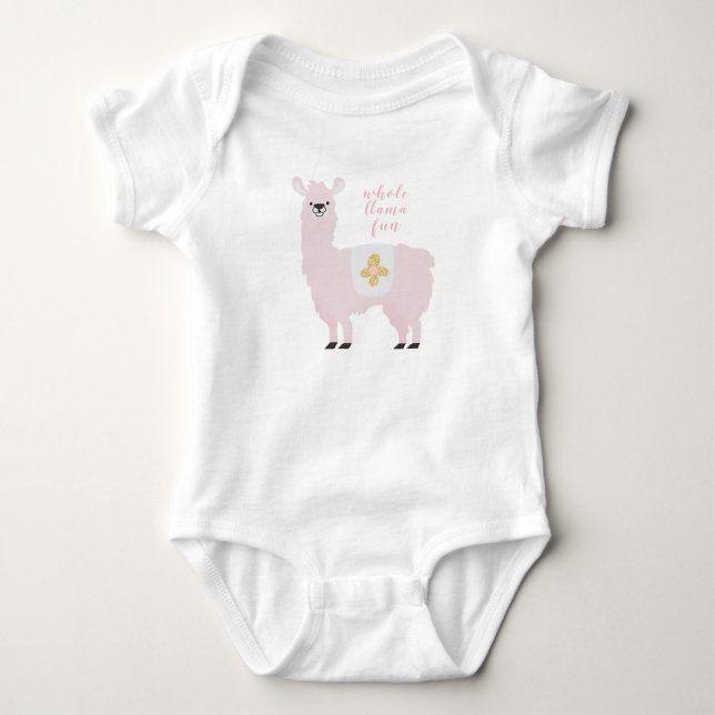 Cute Pink Whole Llama Fun Baby Baby Bodysuit (Front)