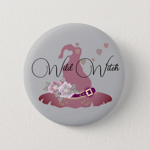 Cute Pink Wild Witch Flower Love Heart Hat Gray Button