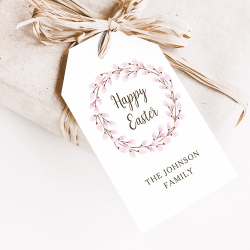 Cute Pink Willow Happy Easter Gift Tags