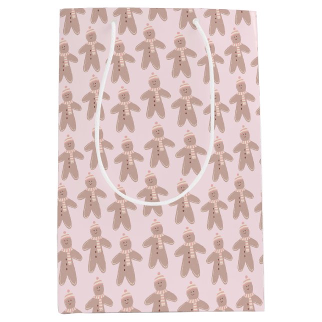 Cute pink winter gingerbread men medium gift bag (Front)