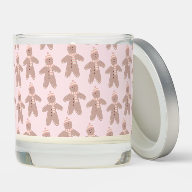 Cute pink winter gingerbread men scented candle (Lid)