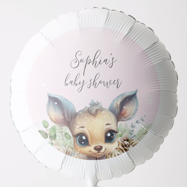 Cute Pink Winter Little Deer Baby Shower Balloon (Front)