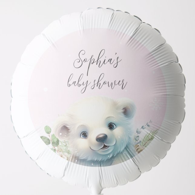 Cute Pink Winter Polar Bear Baby Shower Balloon (Front)