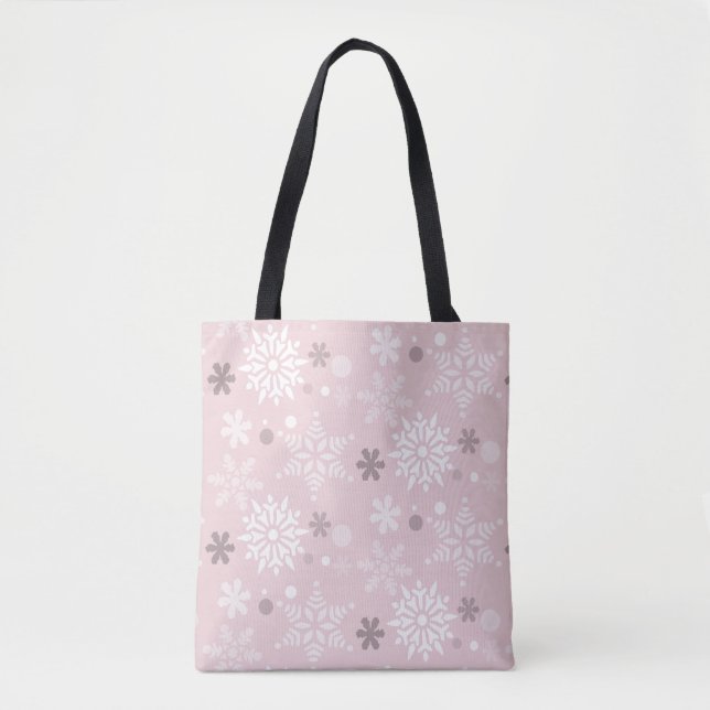 Cute Pink Winter Snowflake Holiday Season Tote Bag (Front)