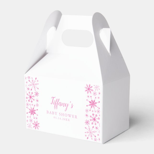 Cute Pink Winter Wonderland Baby Shower Favor Boxes (Front Side)