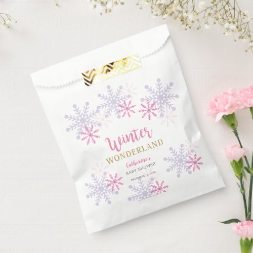 Cute Pink Winter Wonderland Baby Shower Snowflakes Favor Bag
