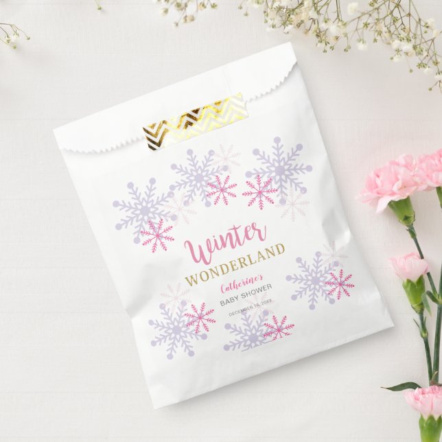 Cute Pink Winter Wonderland Baby Shower Snowflakes Favor Bag (Sealed)