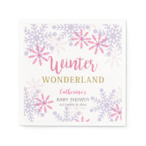 Cute Pink Winter Wonderland Baby Shower Snowflakes Napkins