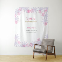Cute Pink Winter Wonderland Baby Shower Snowflakes Tapestry