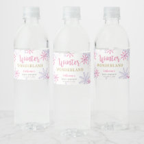 Cute Pink Winter Wonderland Baby Shower Snowflakes Water Bottle Label
