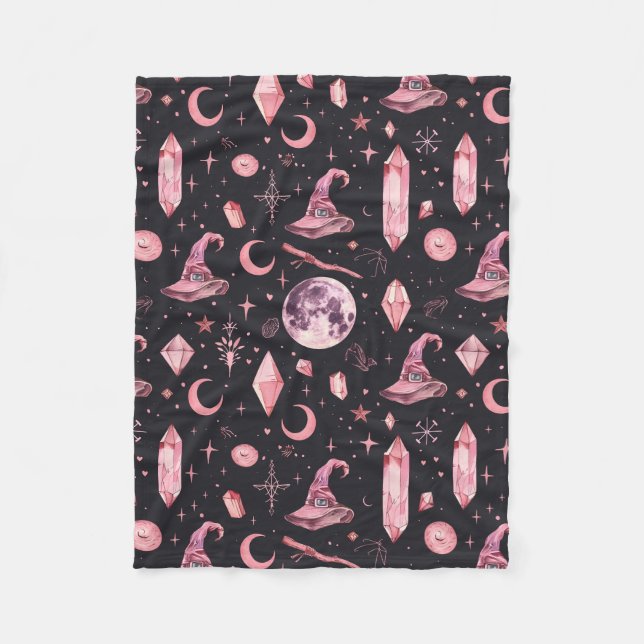 Cute Pink Witchy  Fleece Blanket (Front)
