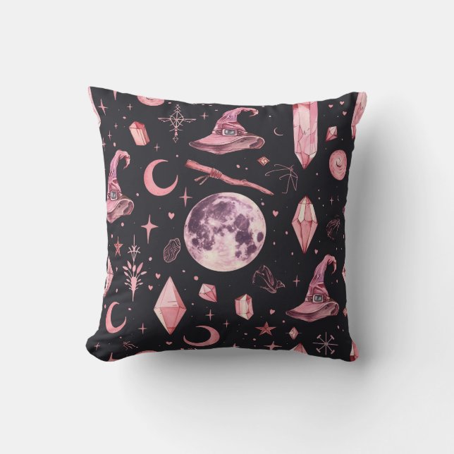 Cute Pink Witchy  Throw Pillow (Front)