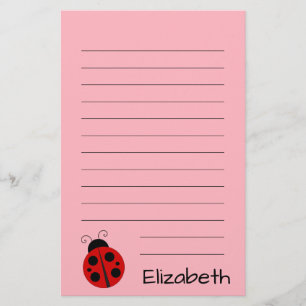 Cute Pink with Black Text and Ladybug Stationery