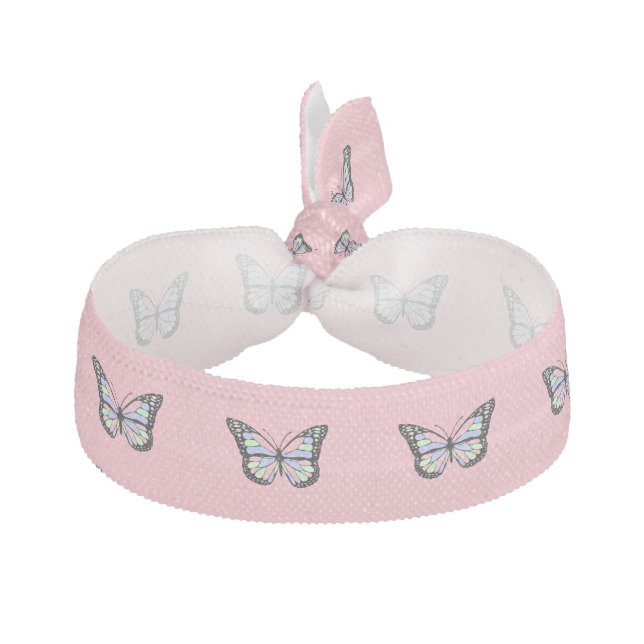 Cute Pink with Butterflies Elastic Hair Tie (Front)